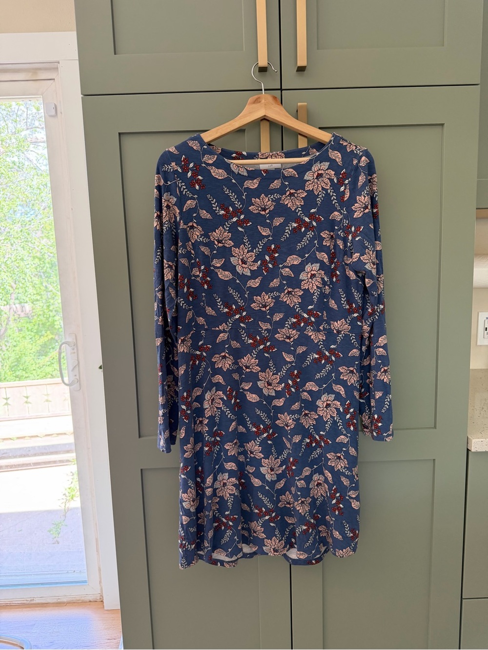 J. Jill Blue Floral Midi Dress with Long Sleeves